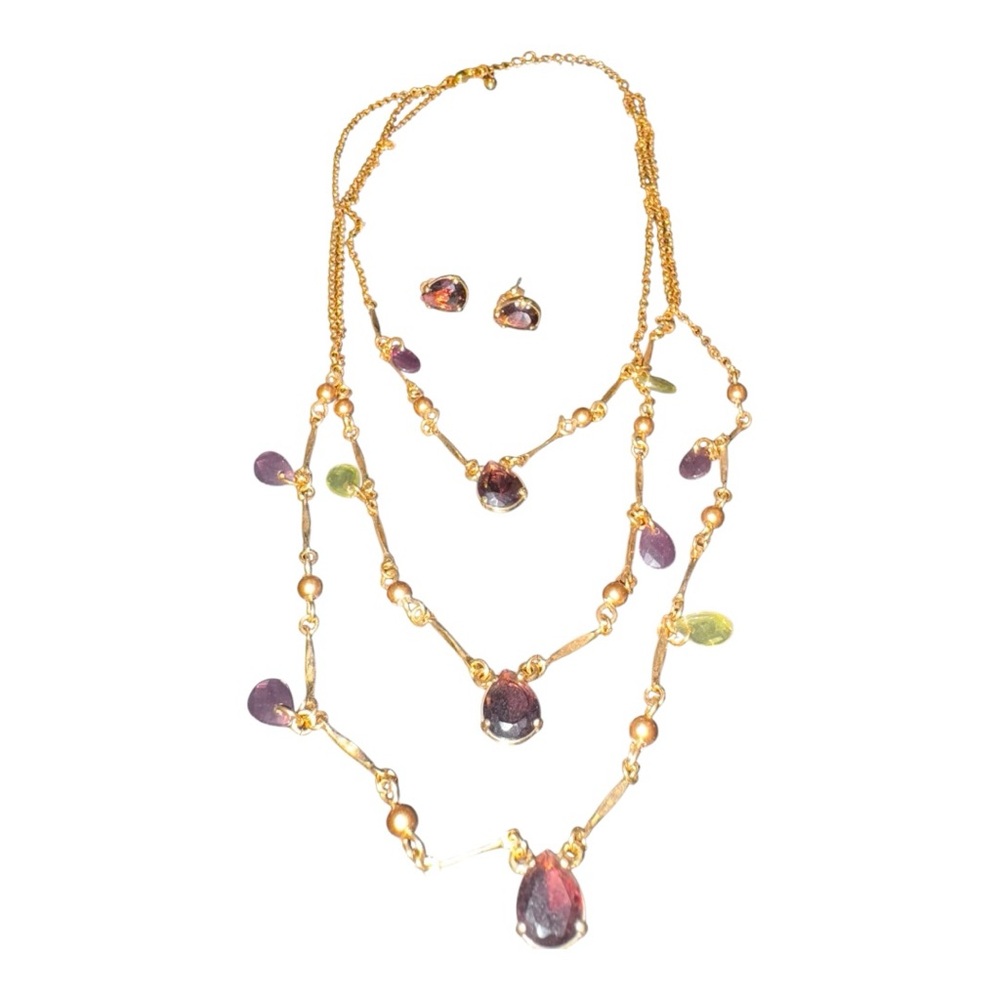 Avon Signed Vintage Necklace & Earrings Set Faceted Teardrop Rhinestones J12